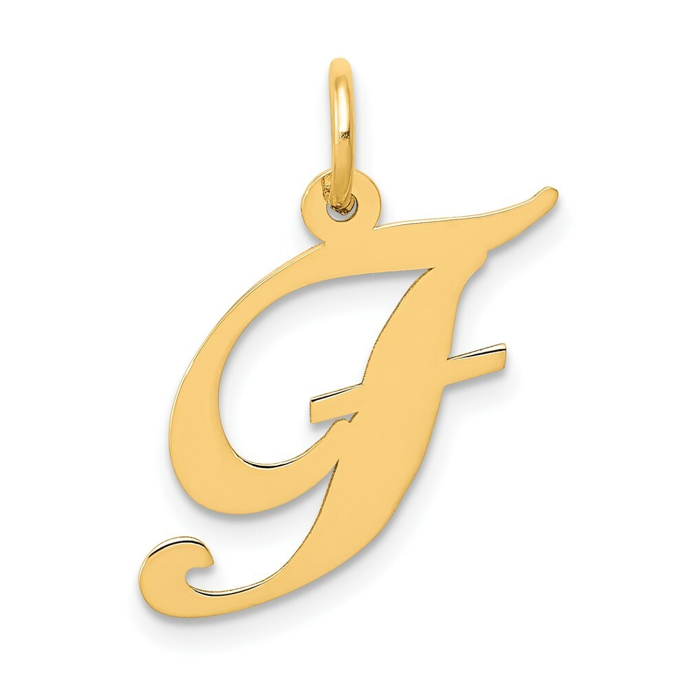 14K Yellow Gold Medium Fancy Script Initial Letter F Charm Pendant