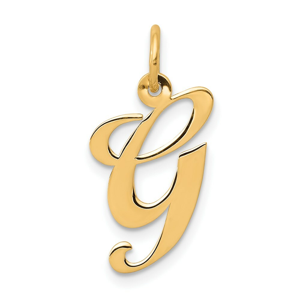 14K Yellow Gold Medium Fancy Script Initial Letter G Charm Pendant