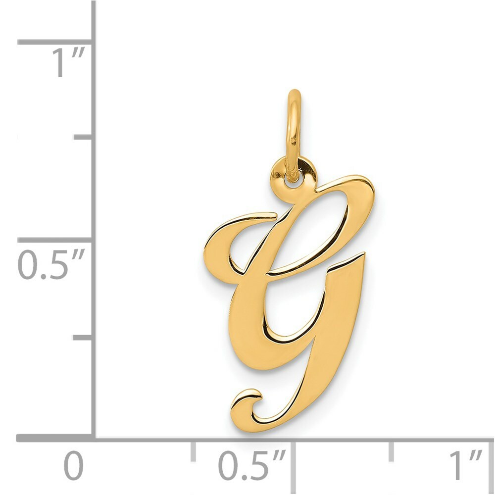 14K Yellow Gold Medium Fancy Script Initial Letter G Charm Pendant