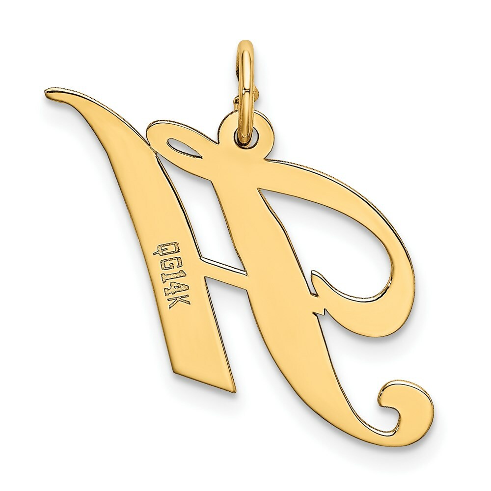 14K Yellow Gold Medium Fancy Script Initial Letter H Charm Pendant