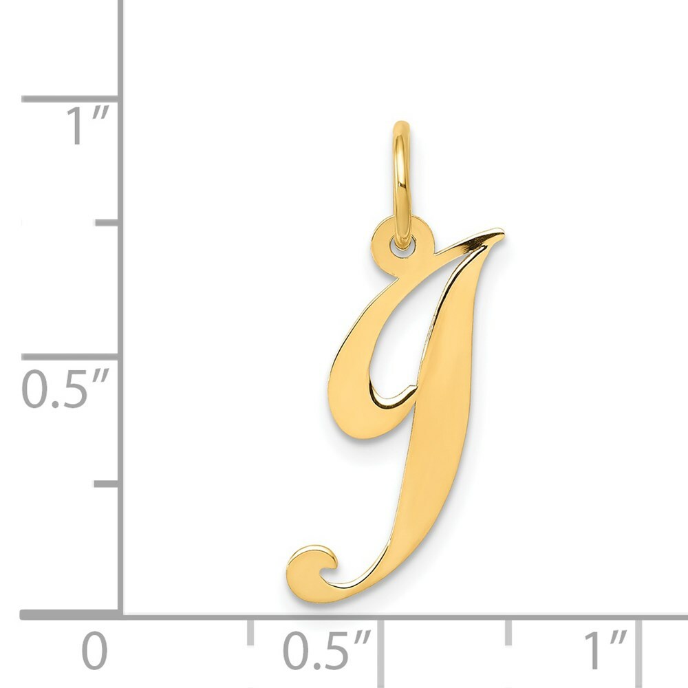14K Yellow Gold Medium Fancy Script Initial Letter J Charm Pendant