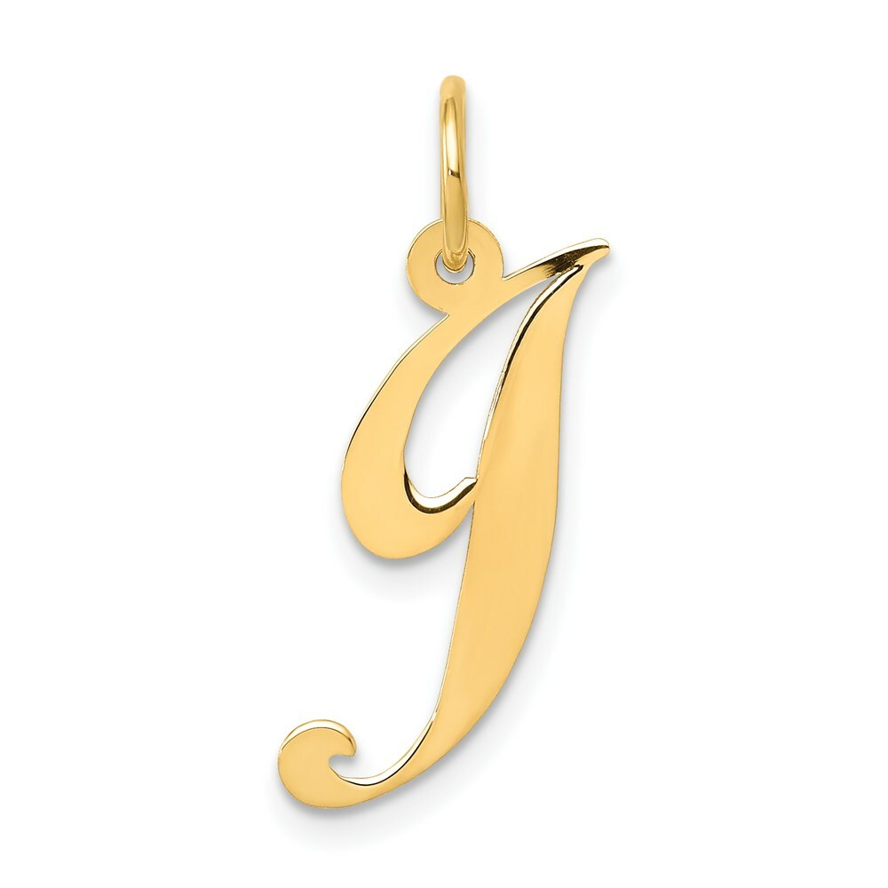 14K Yellow Gold Medium Fancy Script Initial Letter J Charm Pendant