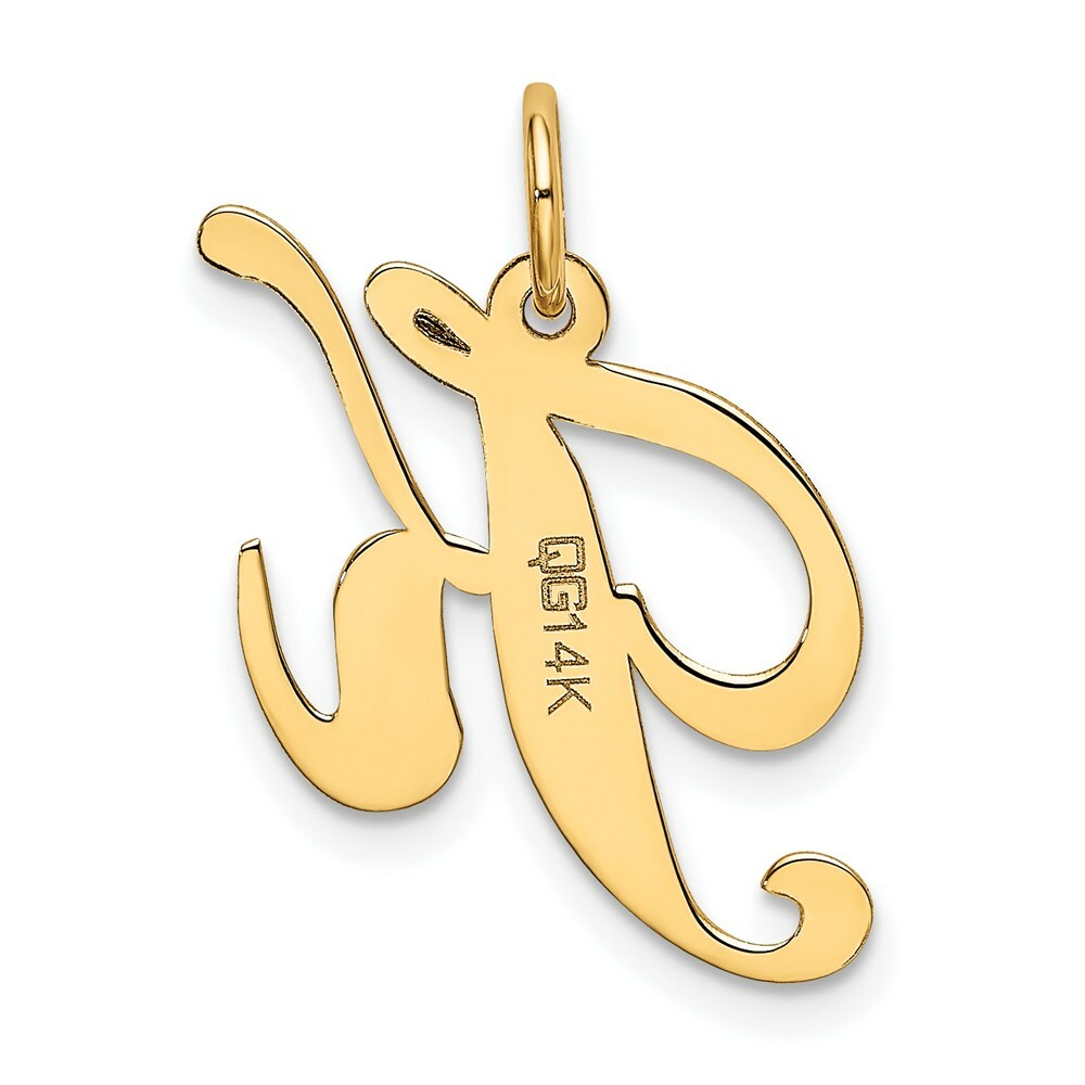 14K Yellow Gold Medium Fancy Script Initial Letter K Charm Pendant