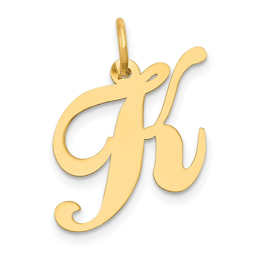 14K Yellow Gold Medium Fancy Script Initial Letter K Charm Pendant