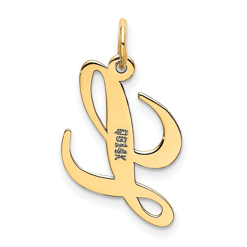 14K Yellow Gold Medium Fancy Script Initial Letter L Charm Pendant