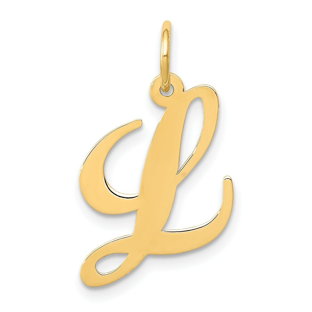 14K Yellow Gold Medium Fancy Script Initial Letter L Charm Pendant