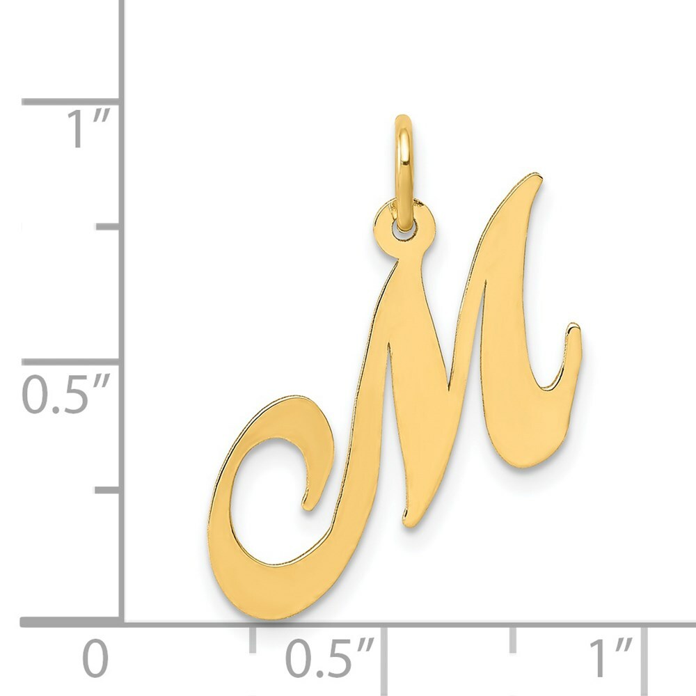 14K Yellow Gold Medium Fancy Script Initial Letter M Charm Pendant