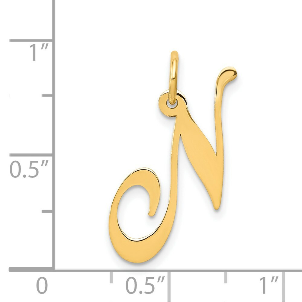 14K Yellow Gold Medium Fancy Script Initial Letter N Charm Pendant
