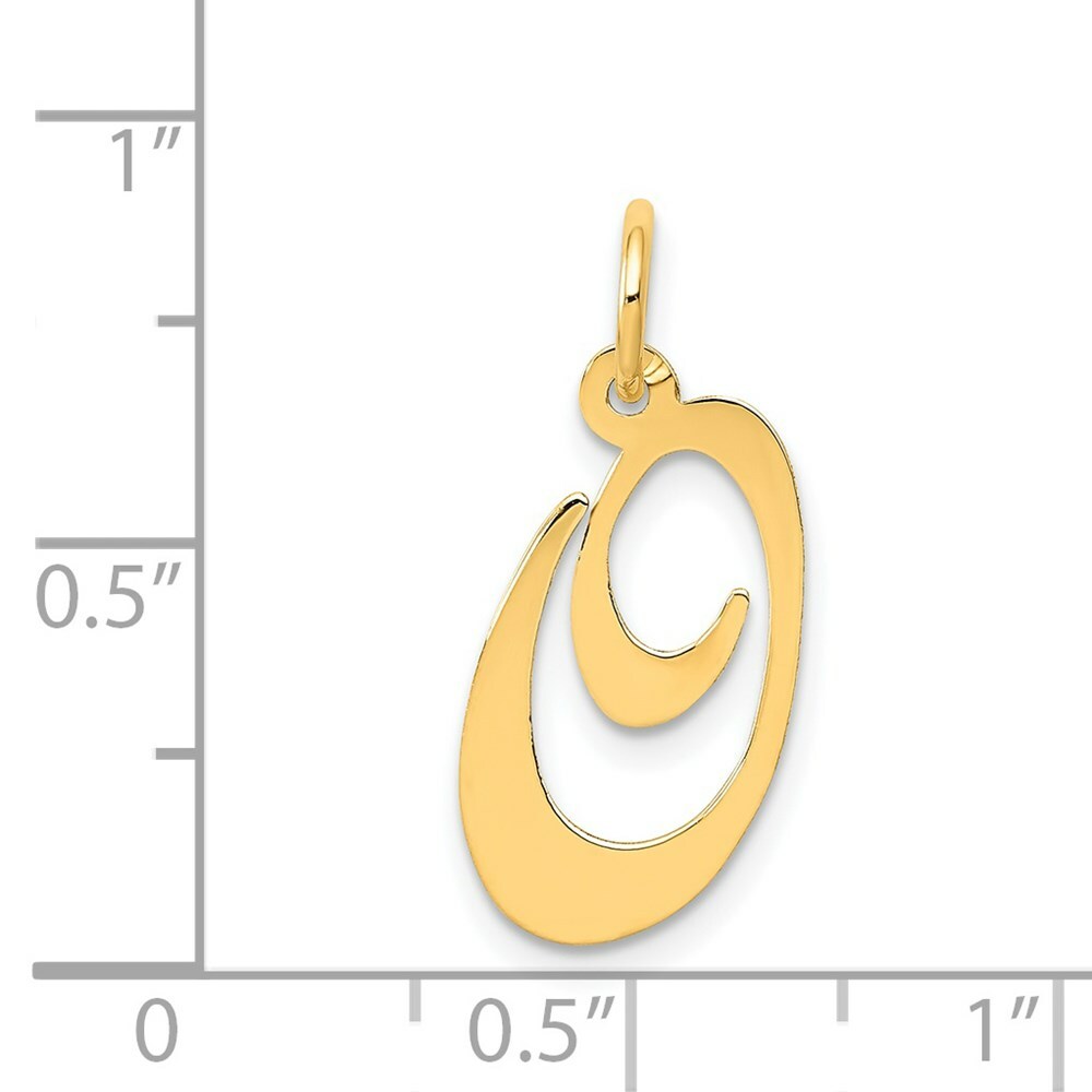 14K Yellow Gold Medium Fancy Script Initial Letter O Charm Pendant