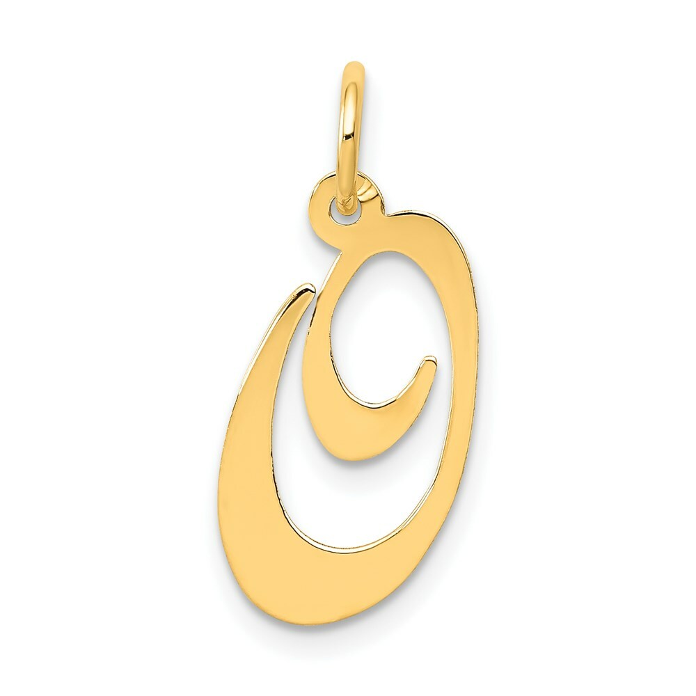 14K Yellow Gold Medium Fancy Script Initial Letter O Charm Pendant