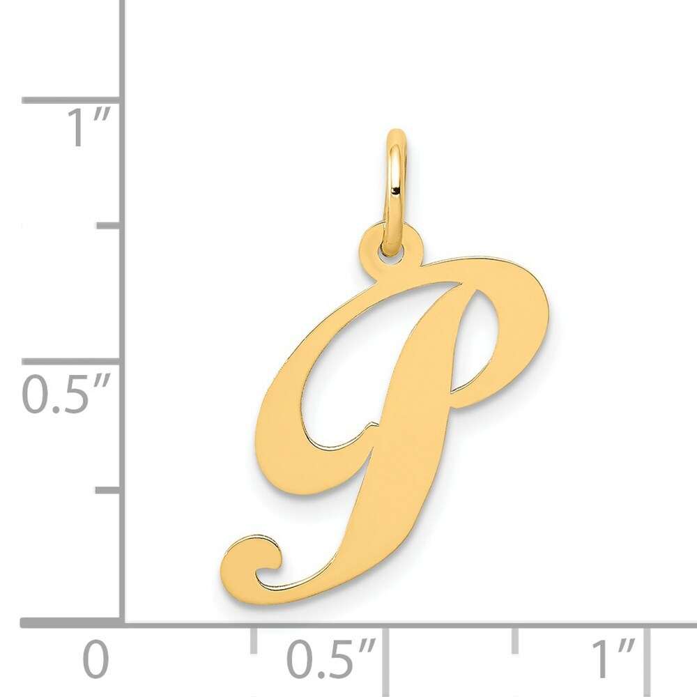 14K Yellow Gold Medium Fancy Script Initial Letter P Charm Pendant