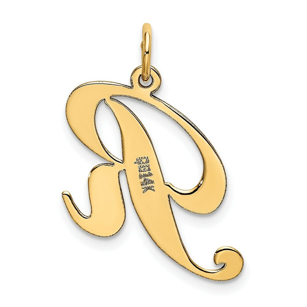 14K Yellow Gold Medium Fancy Script Initial Letter R Charm Pendant