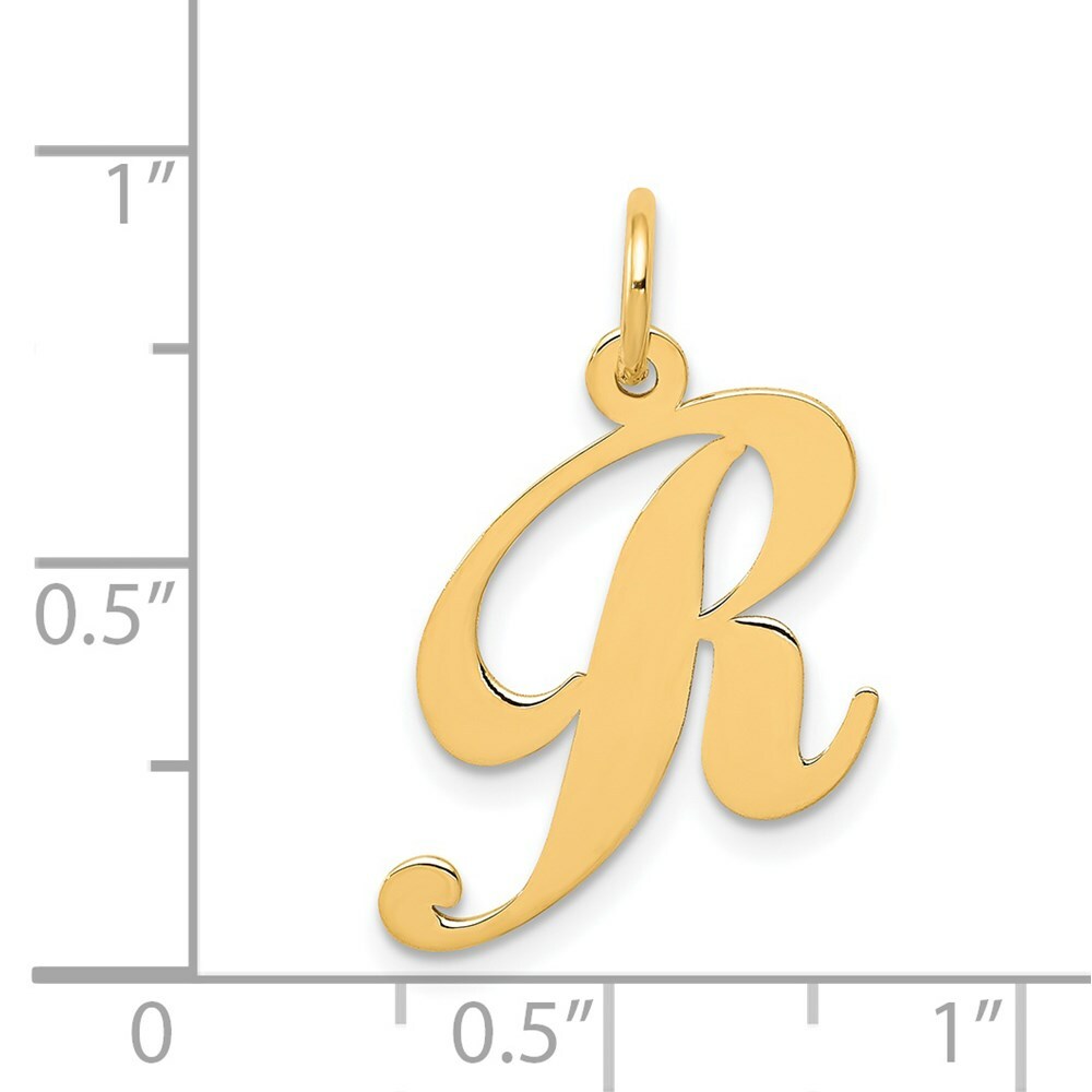14K Yellow Gold Medium Fancy Script Initial Letter R Charm Pendant