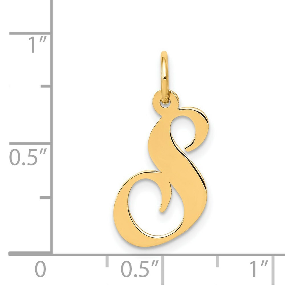 14K Yellow Gold Medium Fancy Script Initial Letter S Charm Pendant