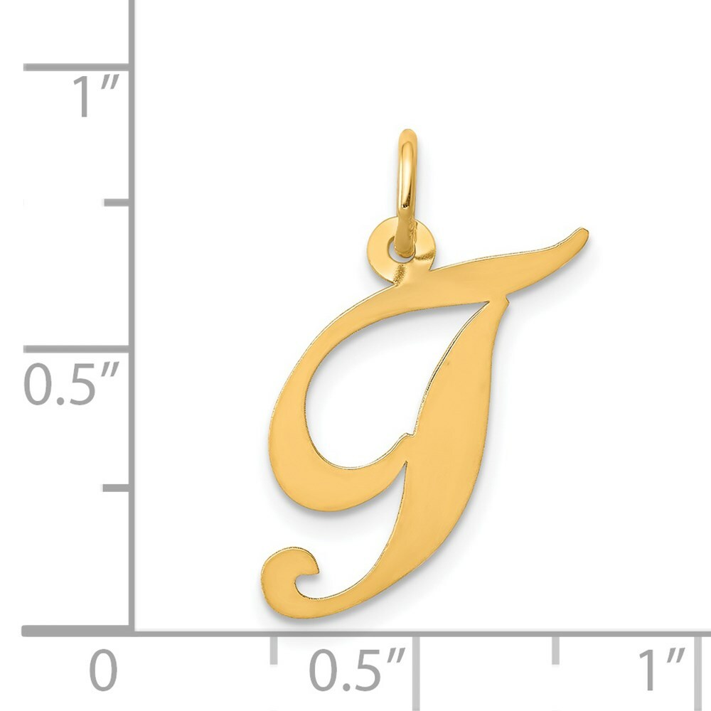14K Yellow Gold Medium Fancy Script Initial Letter T Charm Pendant