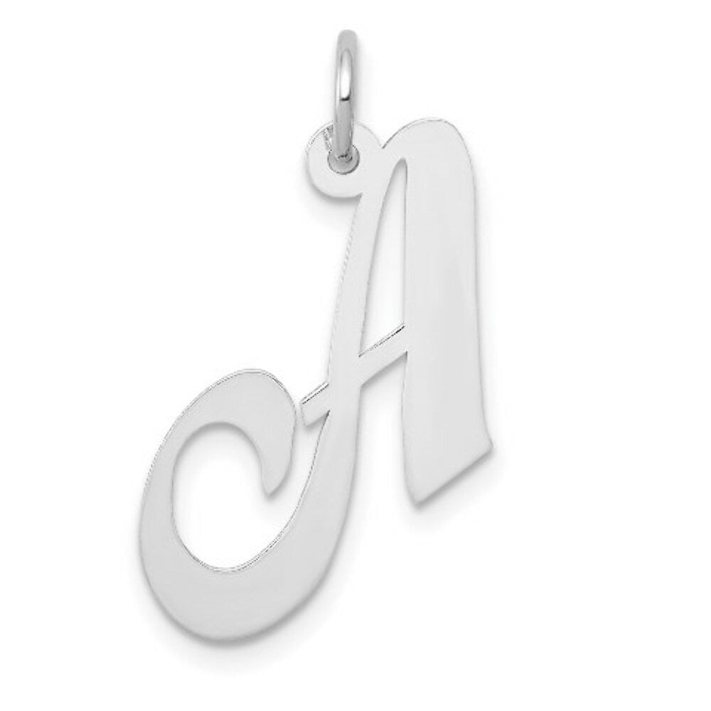 14K White Gold Medium Fancy Script Initial Letter A Charm Pendant