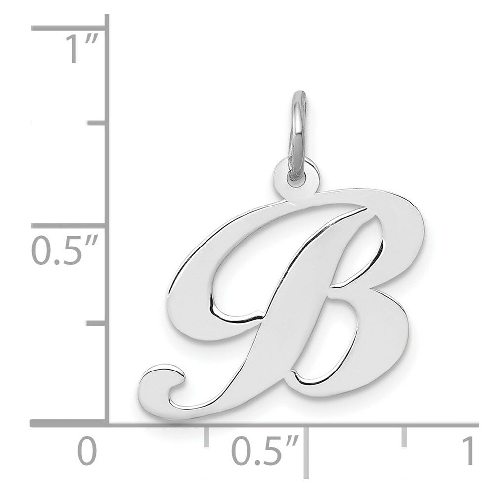 14K White Gold Medium Fancy Script Initial Letter B Charm Pendant