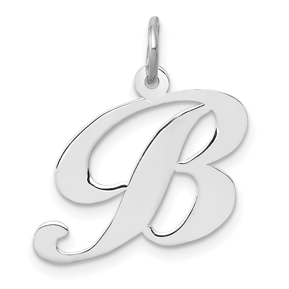 14K White Gold Medium Fancy Script Initial Letter B Charm Pendant