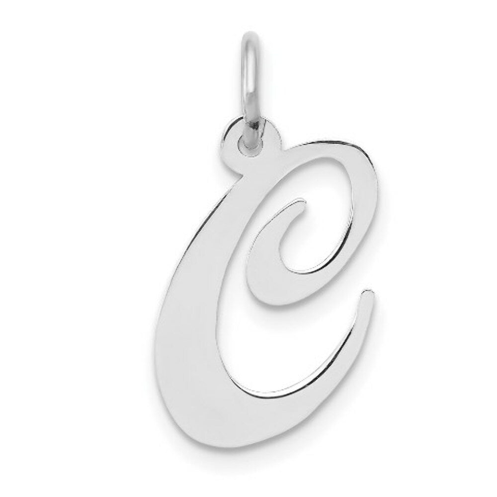 14K White Gold Medium Fancy Script Initial Letter C Charm Pendant