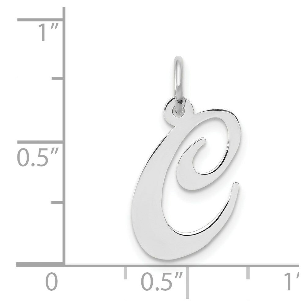 14K White Gold Medium Fancy Script Initial Letter C Charm Pendant