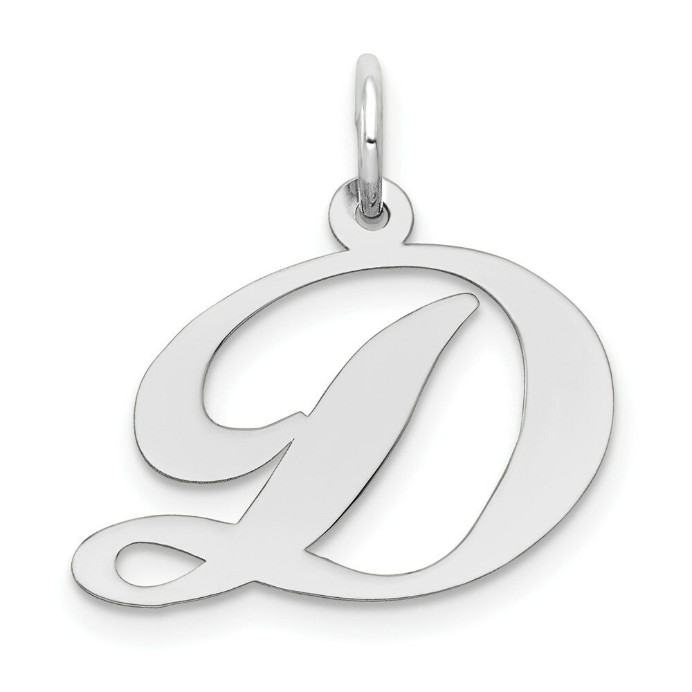 14K White Gold Medium Fancy Script Initial Letter D Charm Pendant