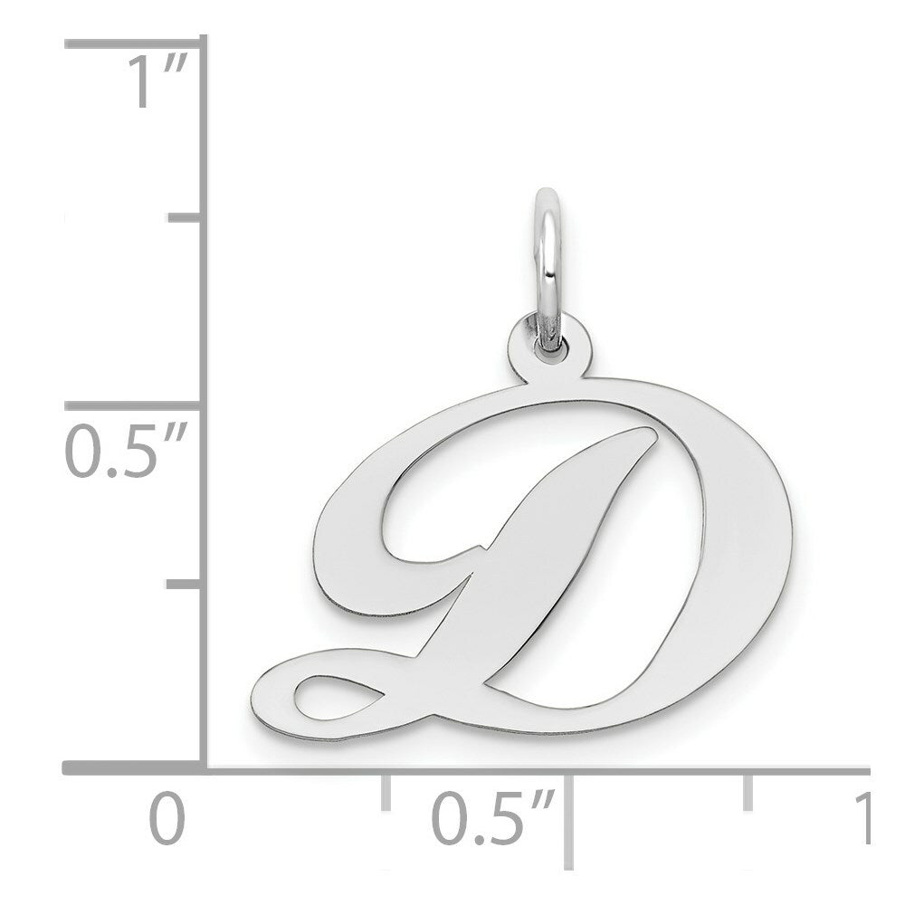 14K White Gold Medium Fancy Script Initial Letter D Charm Pendant