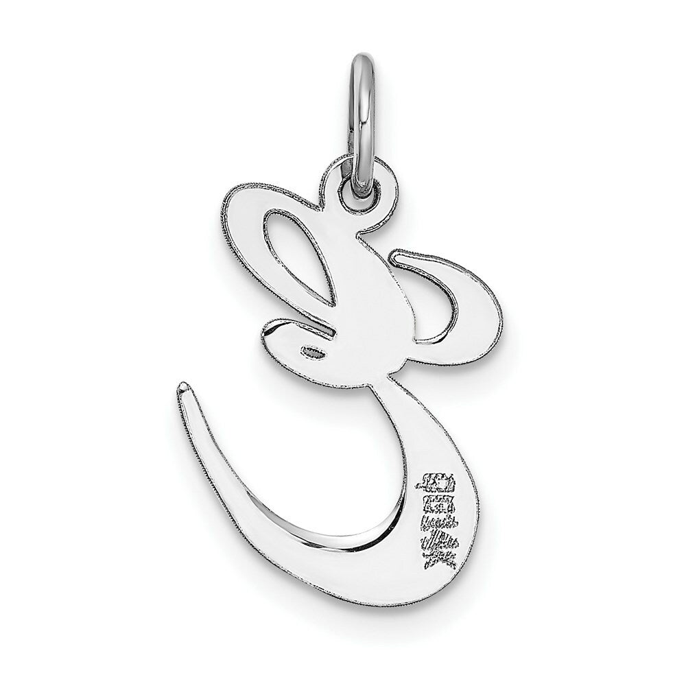 14K White Gold Medium Fancy Script Letter Initial E Charm Pendant