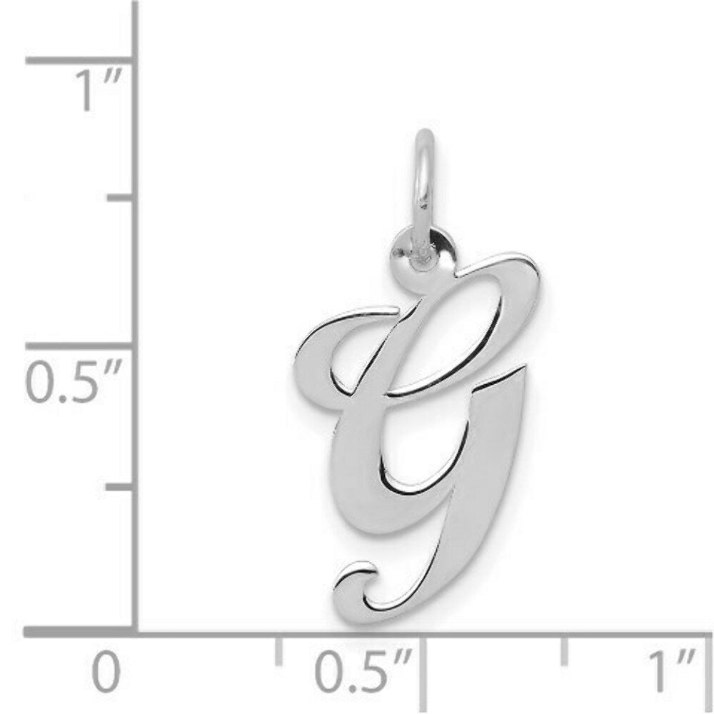 14K White Gold Medium Fancy Script Initial Letter G Charm Pendant