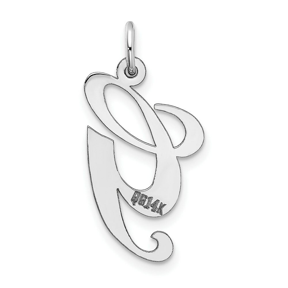 14K White Gold Medium Fancy Script Initial Letter G Charm Pendant