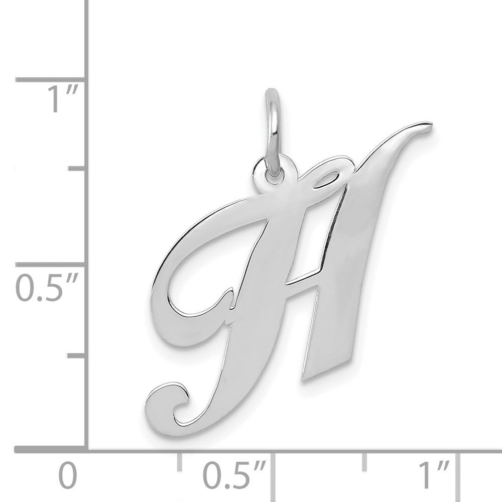 14K White Gold Medium Fancy Script Initial Letter H Charm Pendant