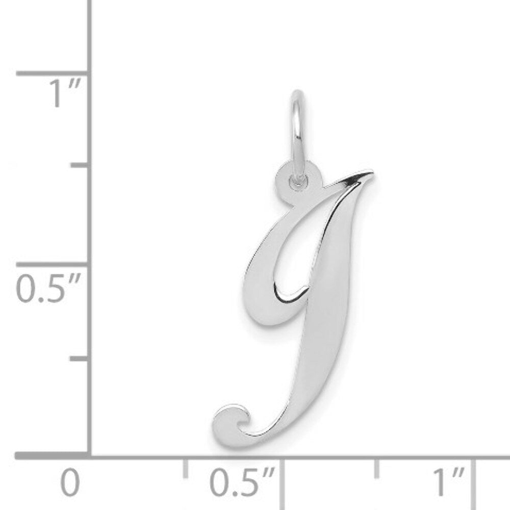14K White Gold Medium Fancy Script Initial Letter J Charm Pendant