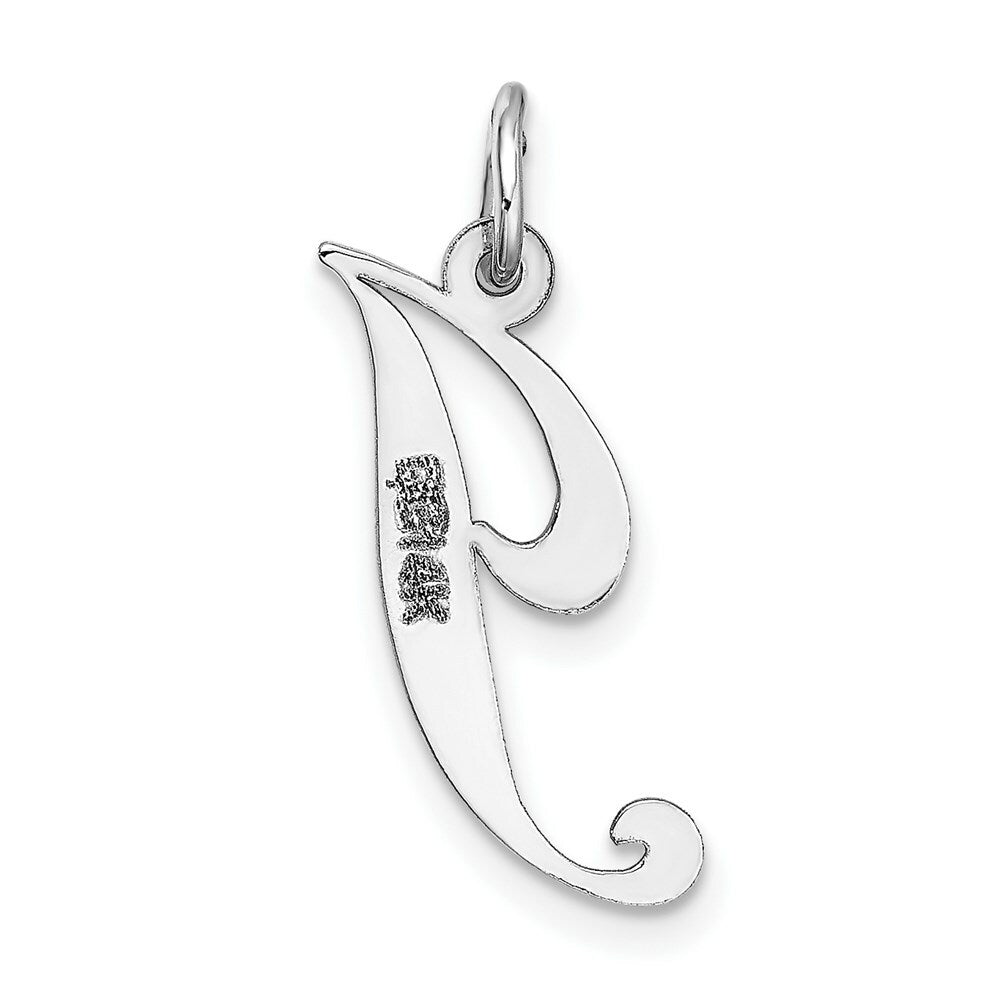 14K White Gold Medium Fancy Script Initial Letter J Charm Pendant