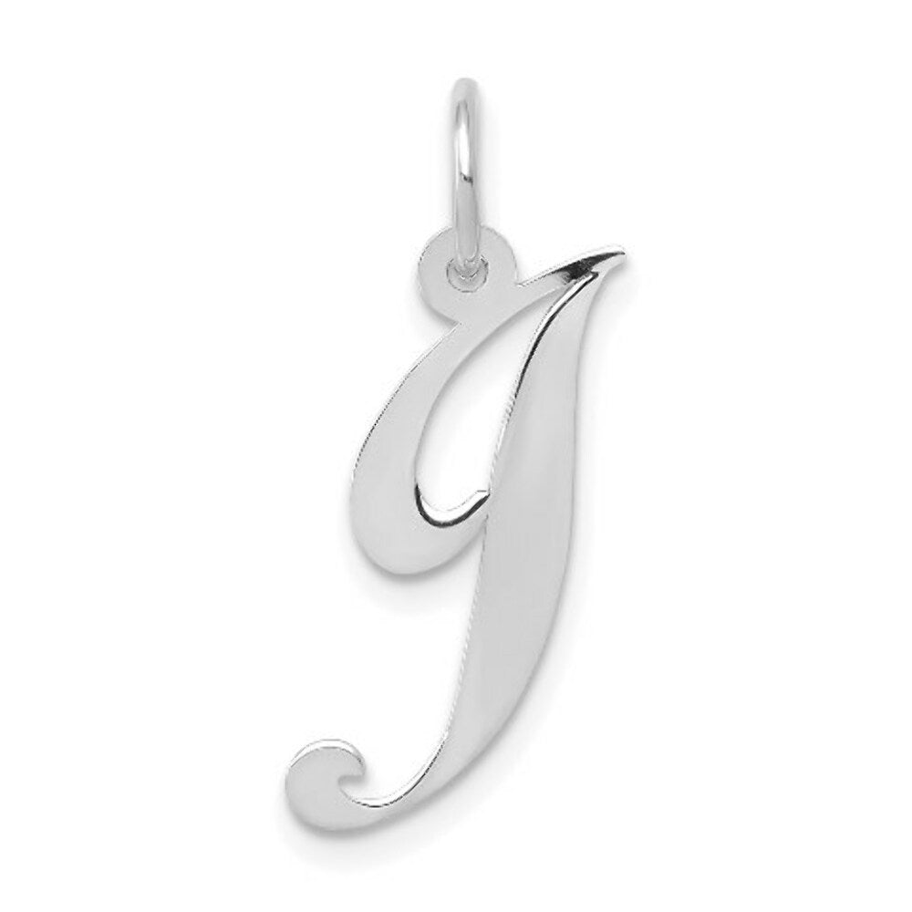 14K White Gold Medium Fancy Script Initial Letter J Charm Pendant