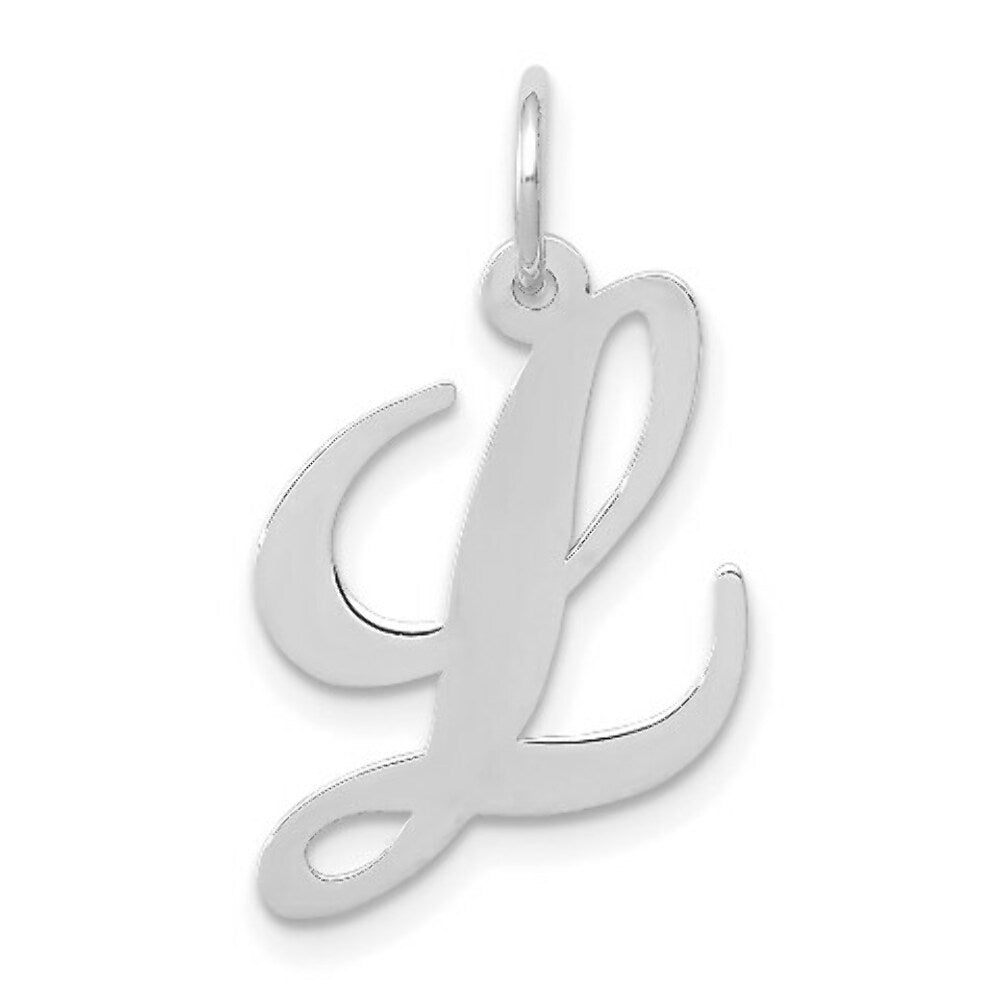 14K White Gold Medium Fancy Script Initial Letter L Charm Pendant