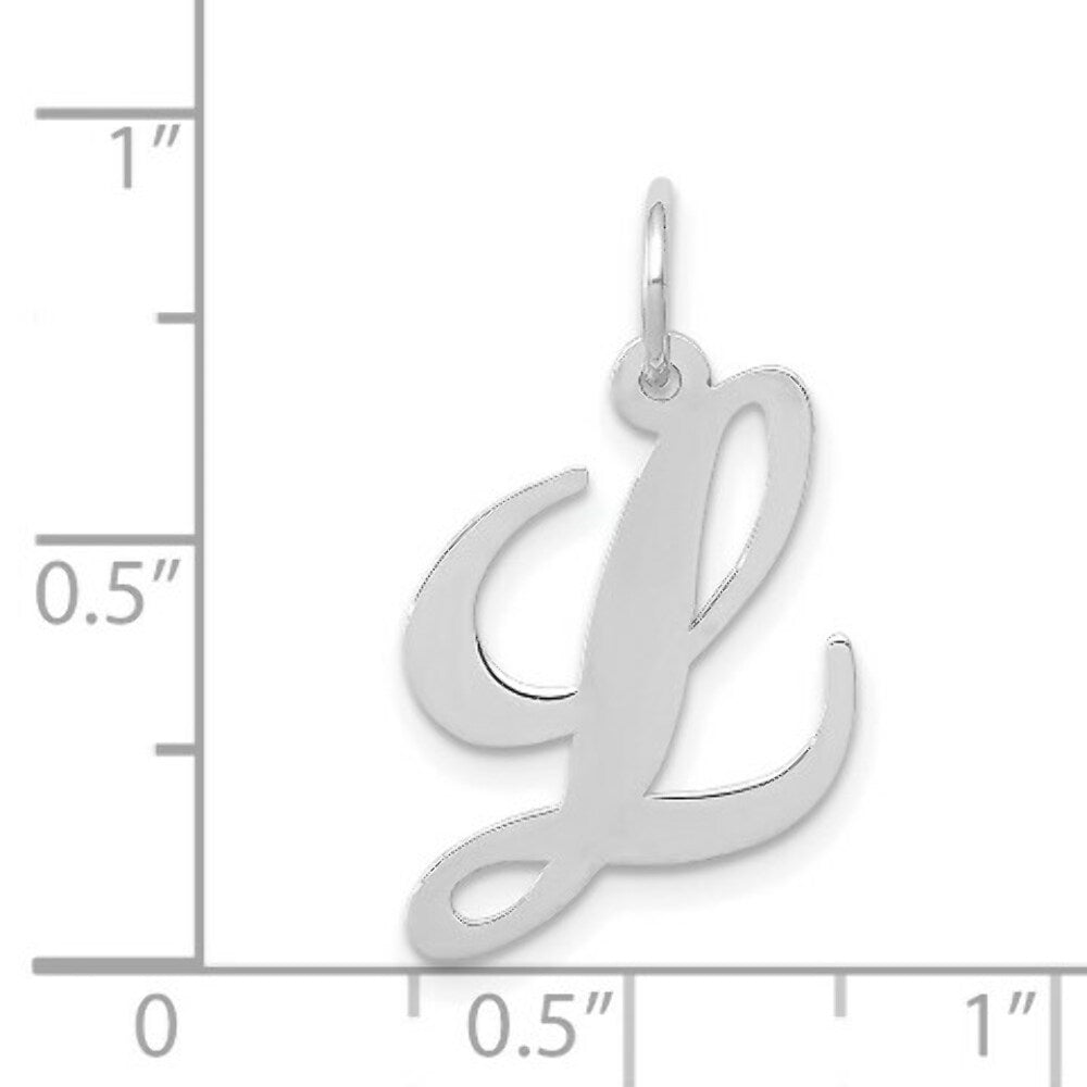 14K White Gold Medium Fancy Script Initial Letter L Charm Pendant