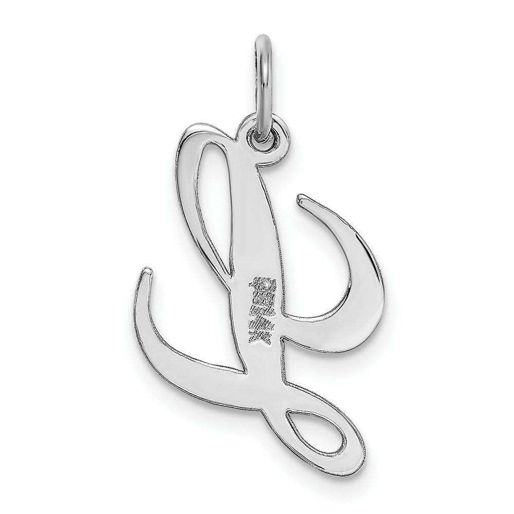 14K White Gold Medium Fancy Script Initial Letter L Charm Pendant