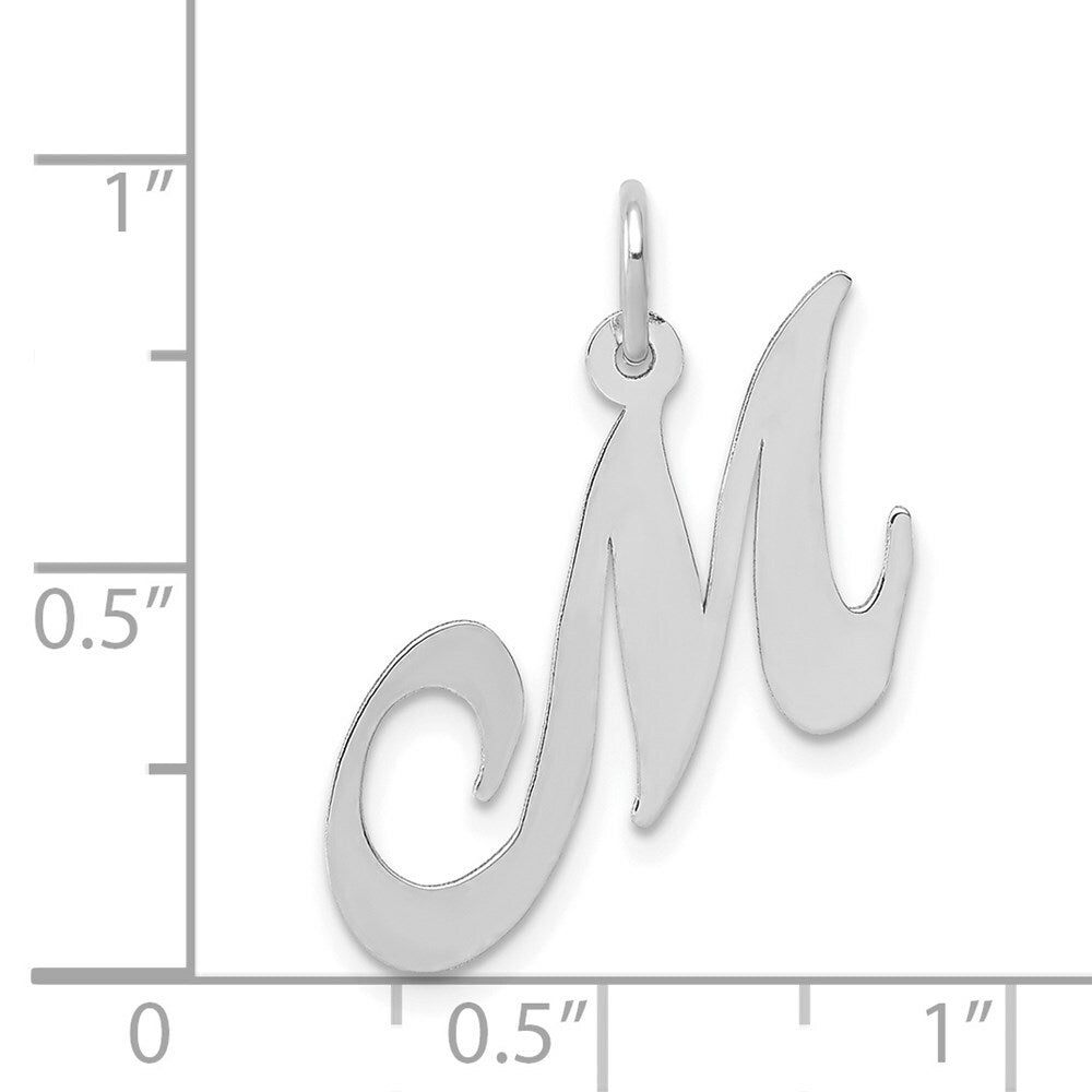 14K White Gold Medium Fancy Script Initial Letter M Charm Pendant