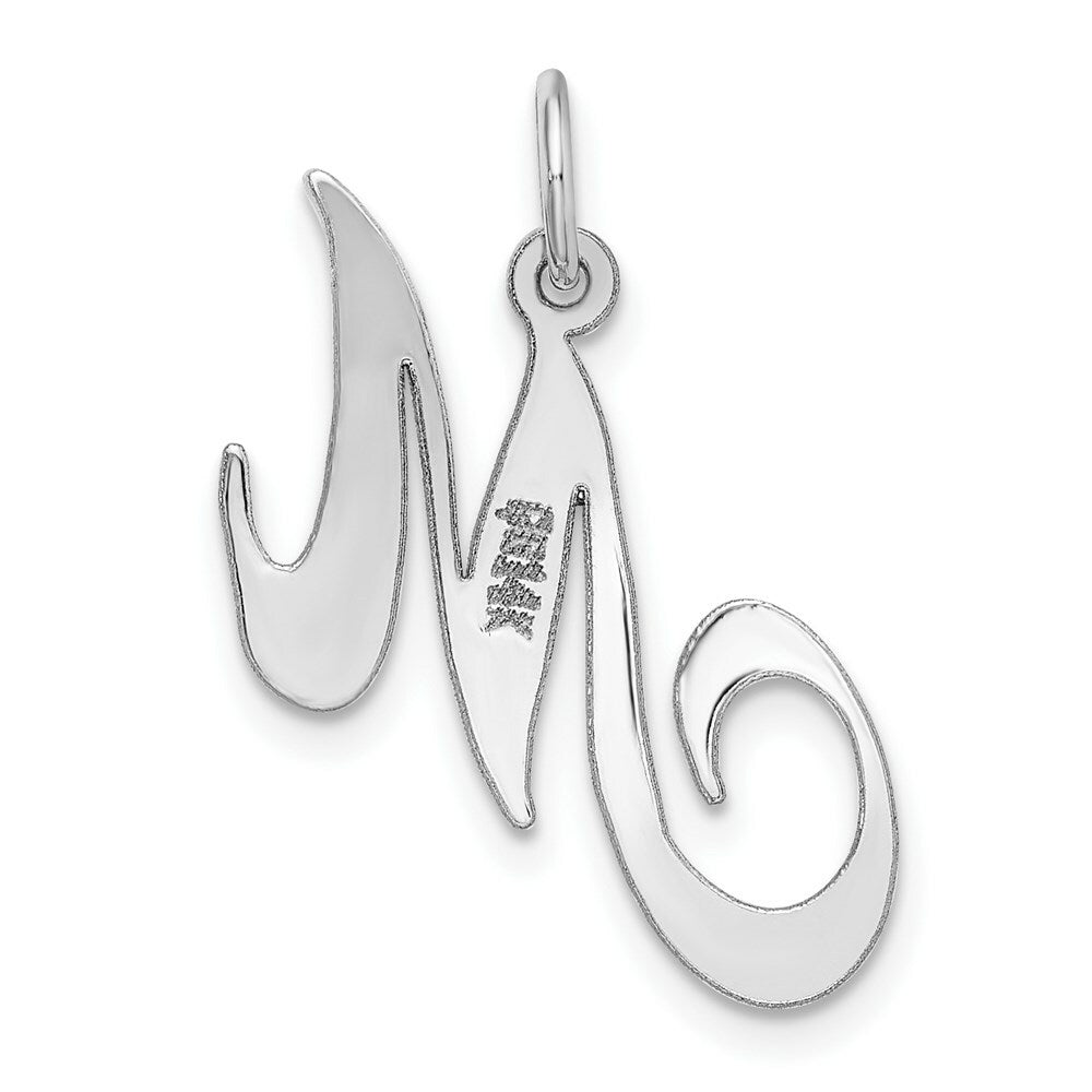 14K White Gold Medium Fancy Script Initial Letter M Charm Pendant