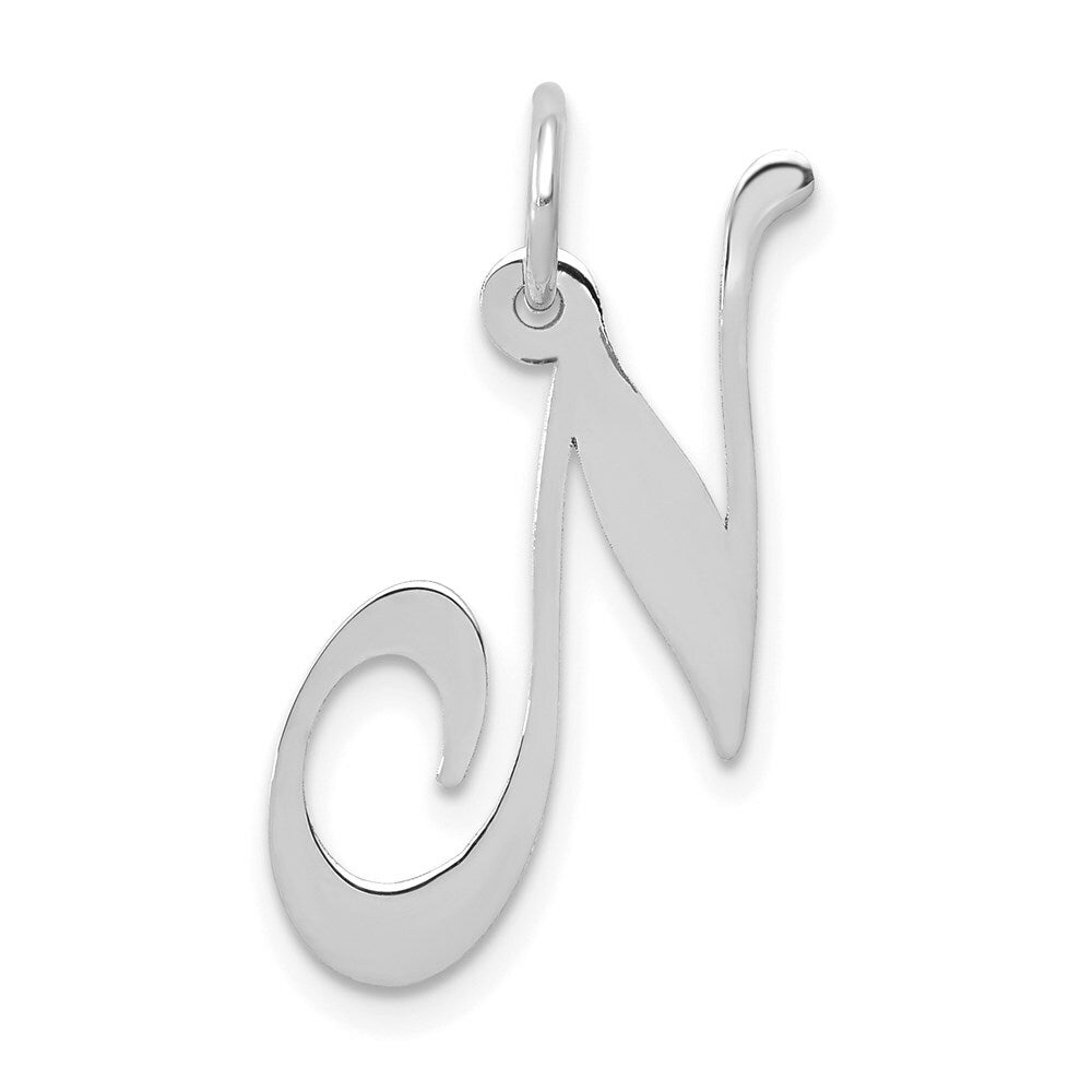 14K White Gold Medium Fancy Script Initial Letter N Charm Pendant