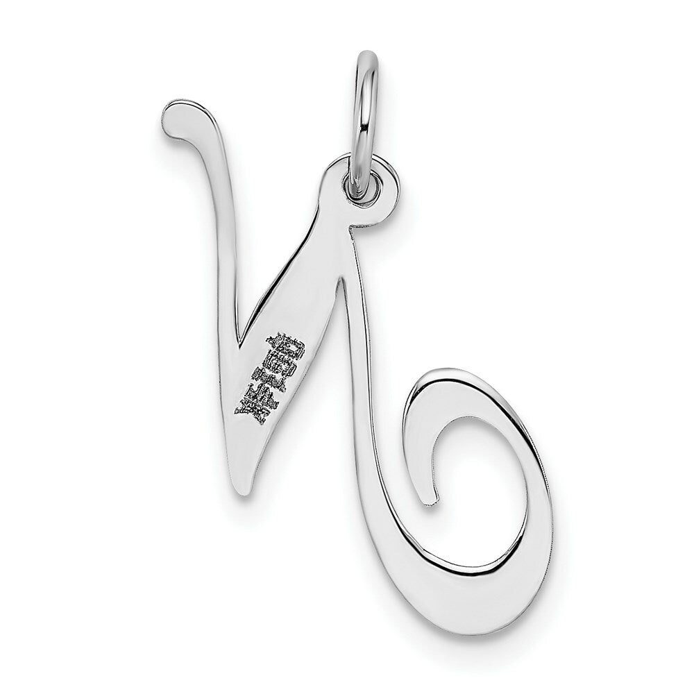 14K White Gold Medium Fancy Script Initial Letter N Charm Pendant