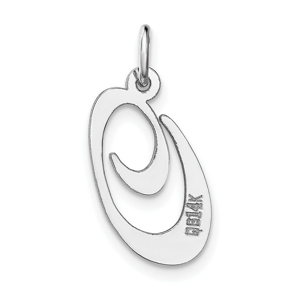 14K White Gold Medium Fancy Script Initial Letter O Charm Pendant