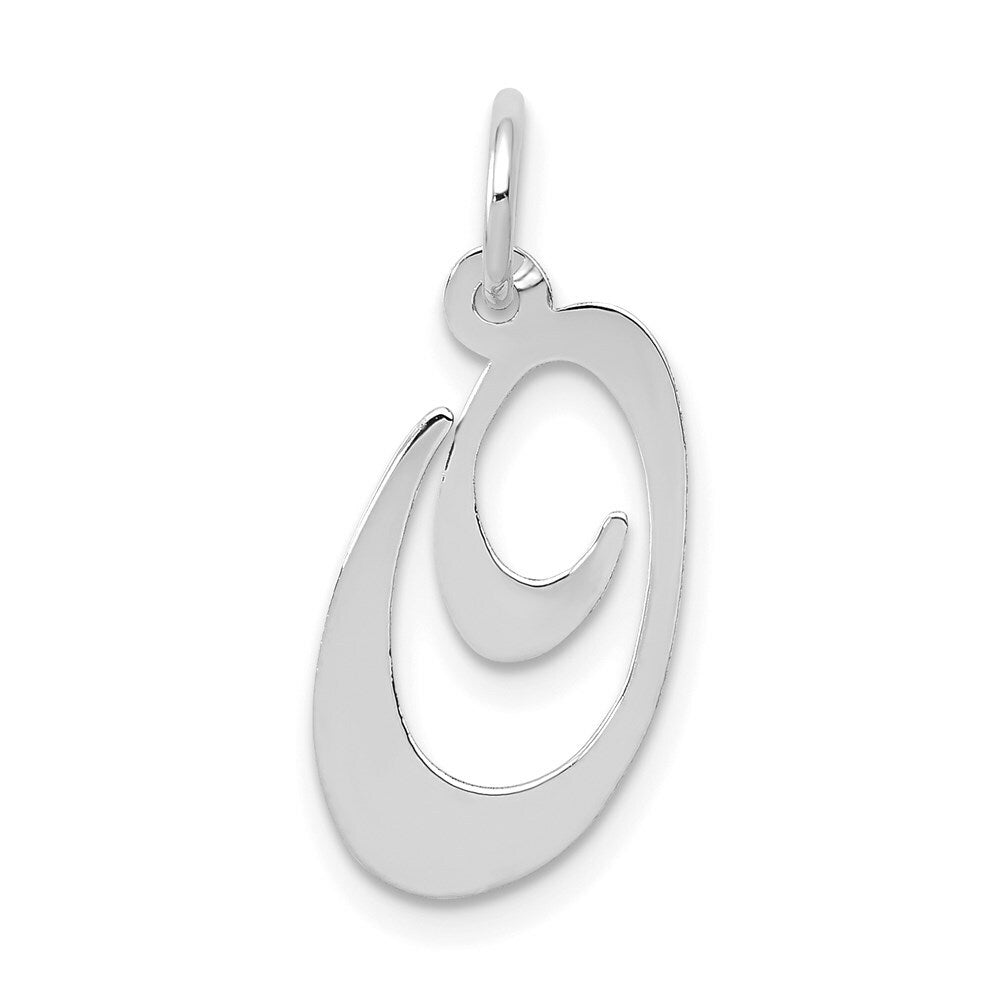 14K White Gold Medium Fancy Script Initial Letter O Charm Pendant