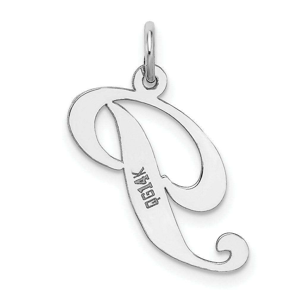 14K White Gold Medium Fancy Script Initial Letter P Charm Pendant