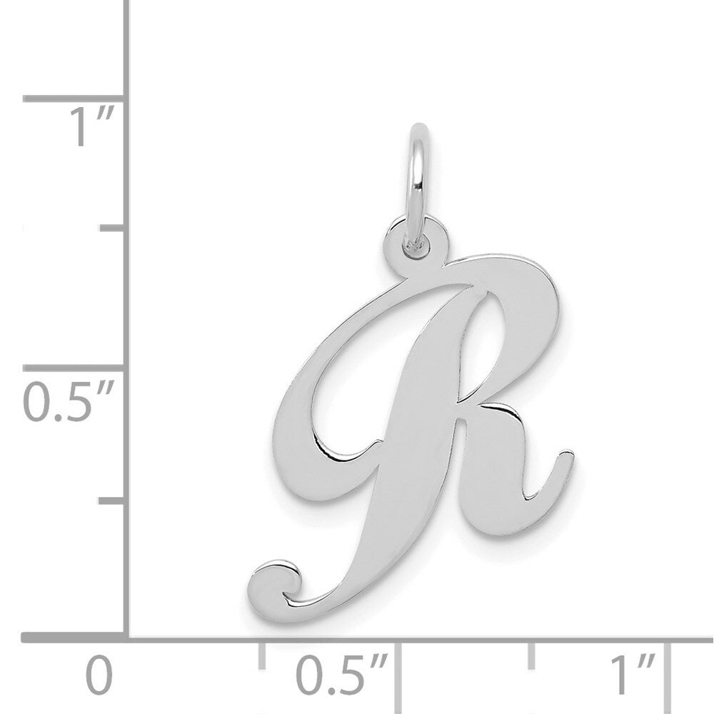 14K White Gold Medium Fancy Script Initial Letter R Charm Pendant