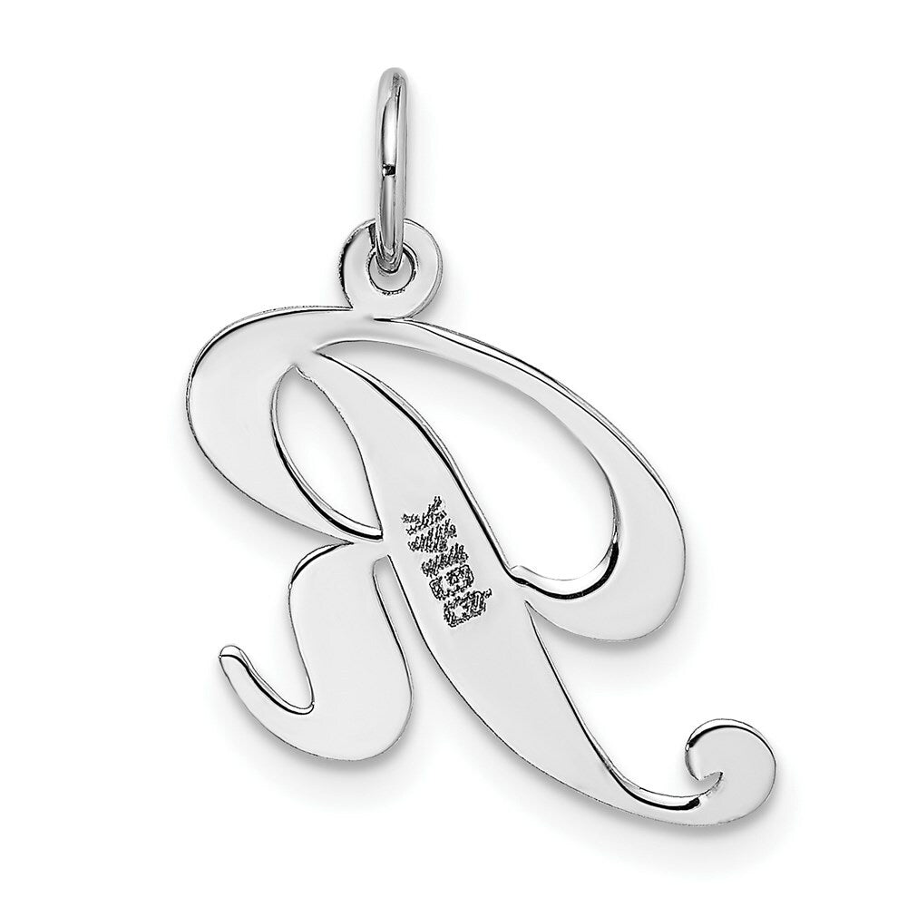 14K White Gold Medium Fancy Script Initial Letter R Charm Pendant
