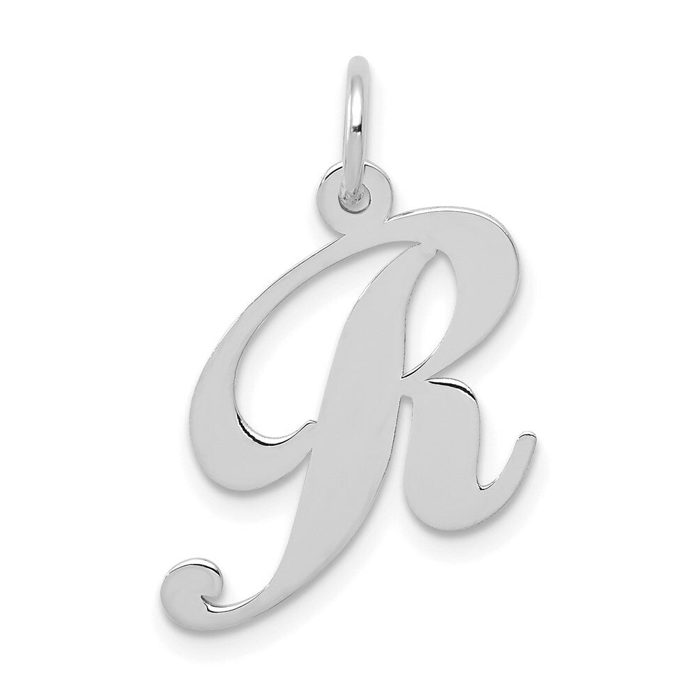 14K White Gold Medium Fancy Script Initial Letter R Charm Pendant