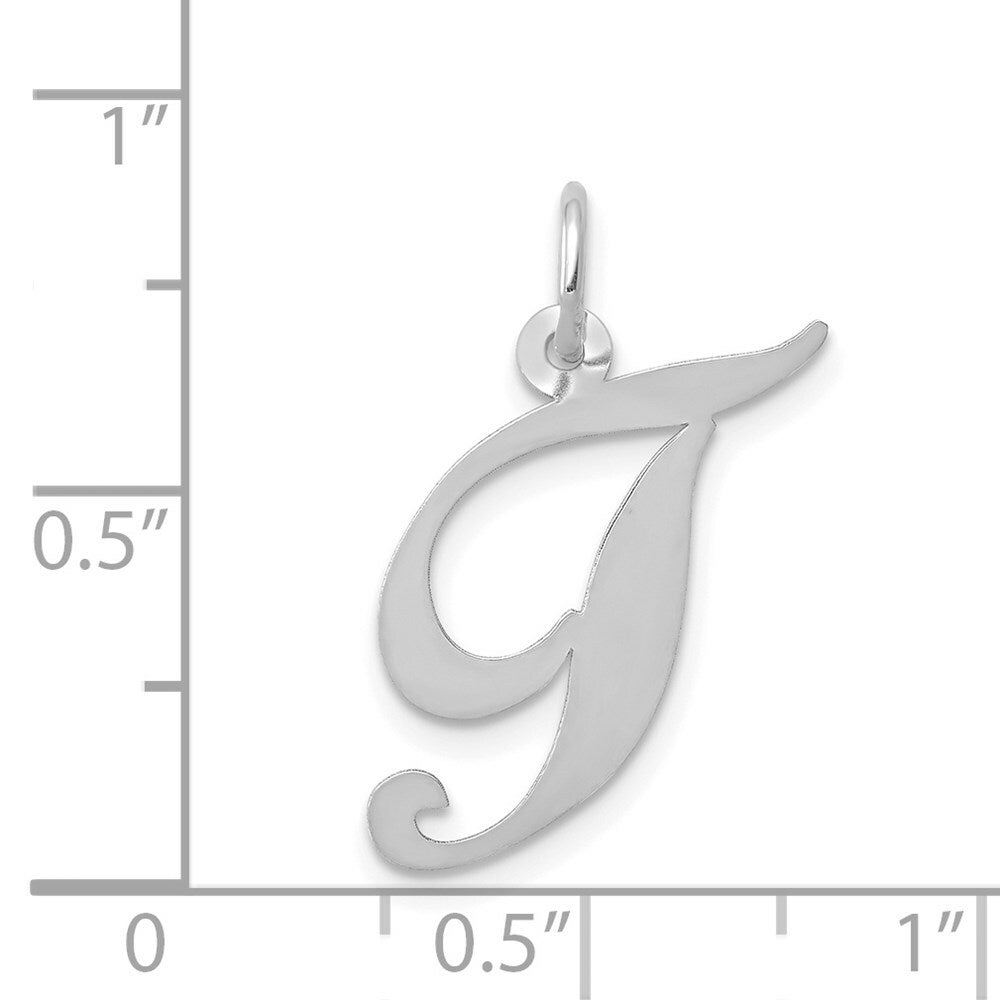 14K White Gold Medium Fancy Script Initial Letter T Charm Pendant