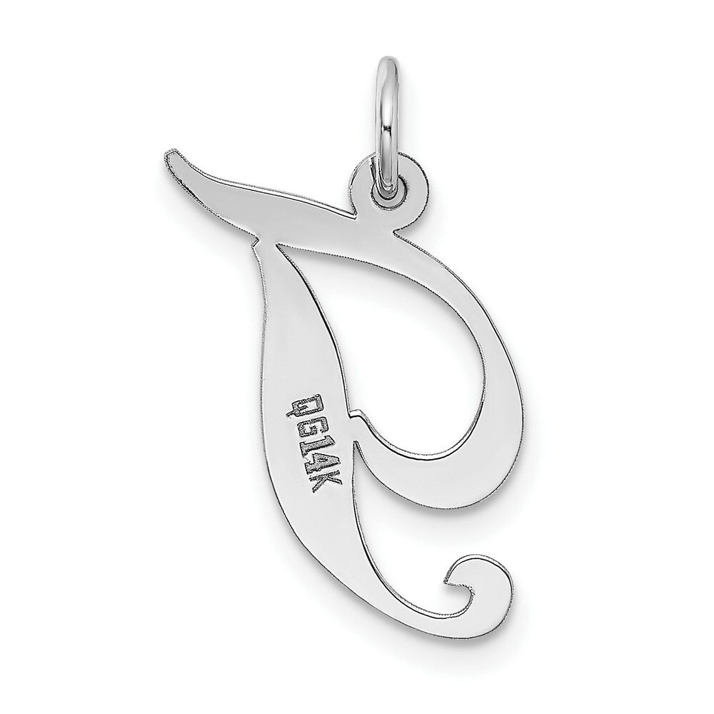 14K White Gold Medium Fancy Script Initial Letter T Charm Pendant