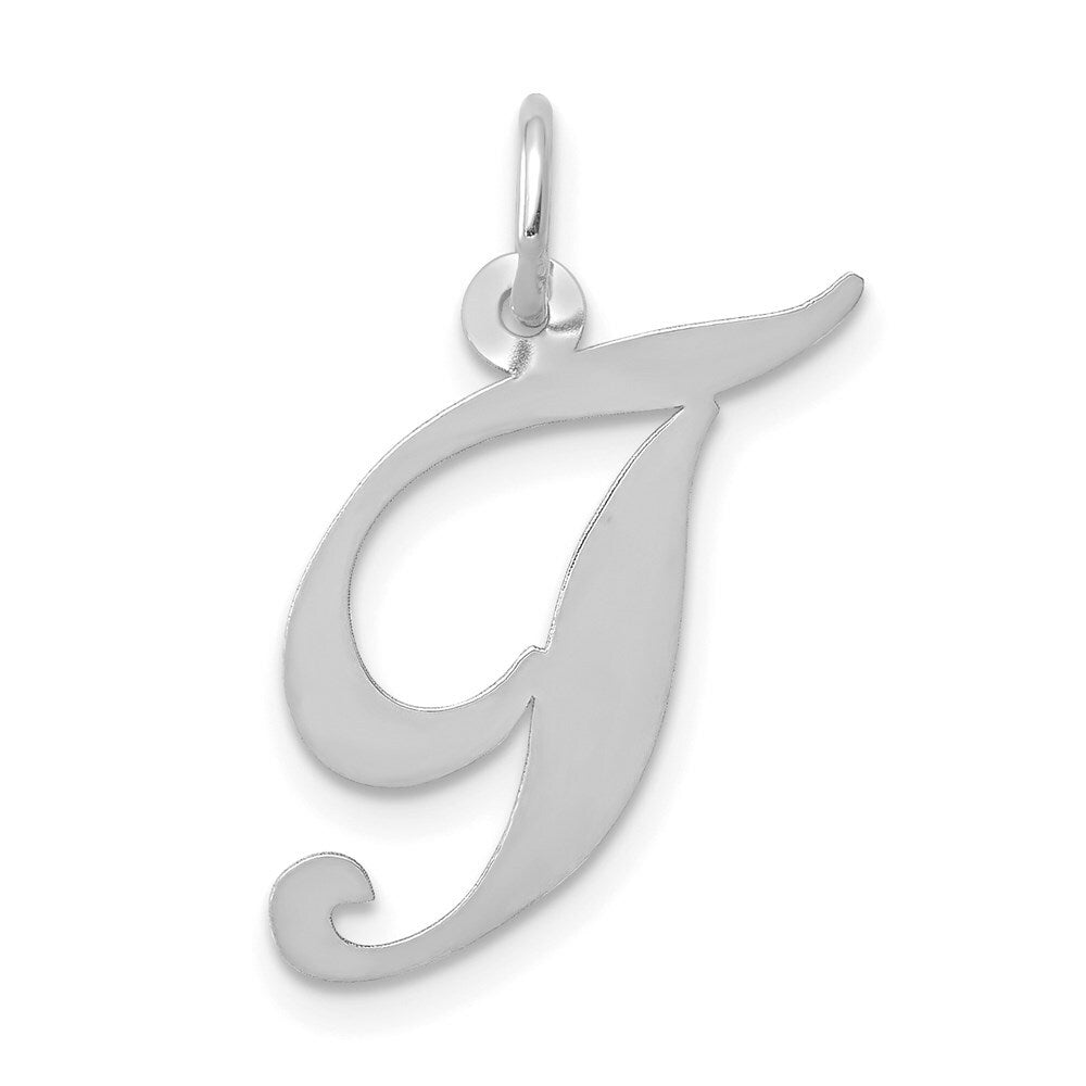14K White Gold Medium Fancy Script Initial Letter T Charm Pendant