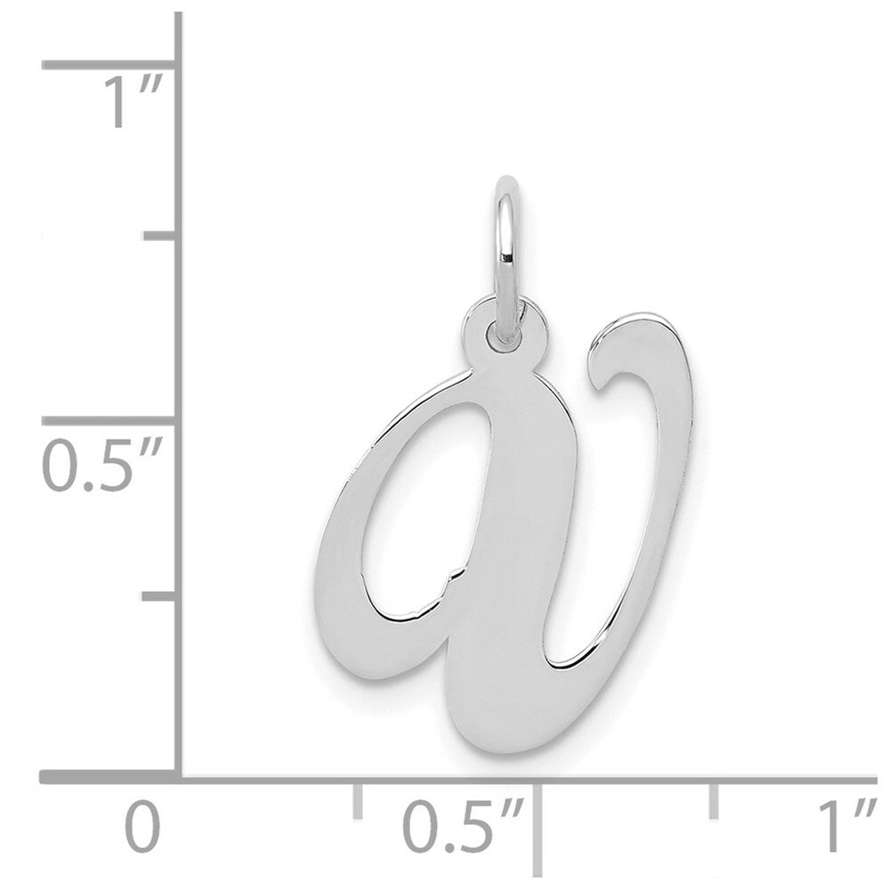 14K White Gold Medium Fancy Script Initial Letter V Charm Pendant